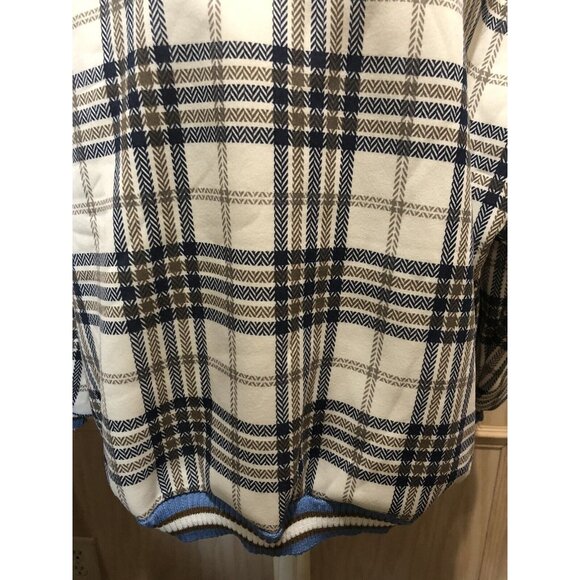 Blue/Brown/Cream Plaid Long Sleeve V-Neck Pullover Top~ Size M ~ - Picture 3 of 5